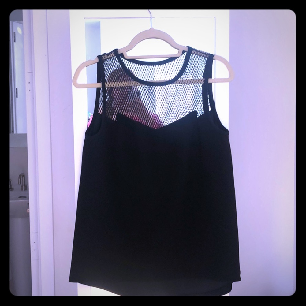 Rag & bone mesh and crepe black tank top blouse